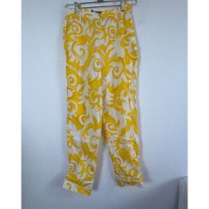 Vintage Guy Laroche Boutique Womens Yellow Swirl Print High-Waisted Pants Sz 12